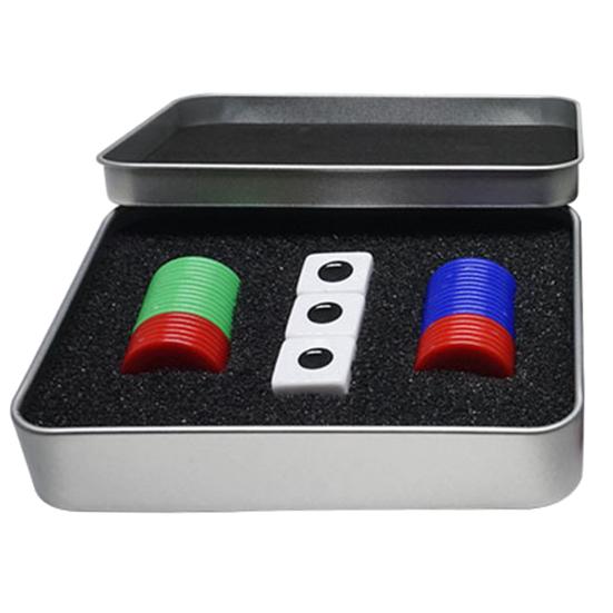 Left Right Center Dice Game Set with 3 Dices 36 Chips Aluminum Box Packaging Gaming Dice Accessories for Multiplayer Entertainment
