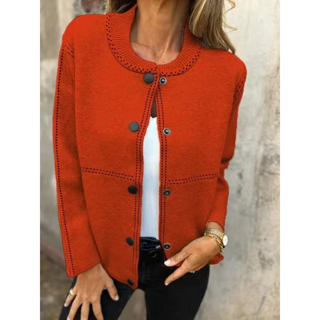 2025 Autumn Winter New Striped Loose Round Neck Button Long Sleeve Versatile Sweater Coat for Women