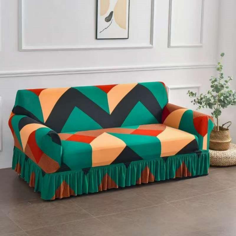 Floral Digital Print Elastic Sofa Cover with Ruffled Hem - Stretchy One-Piece Design, Adjustable Straps  Couch Covers for Sofa