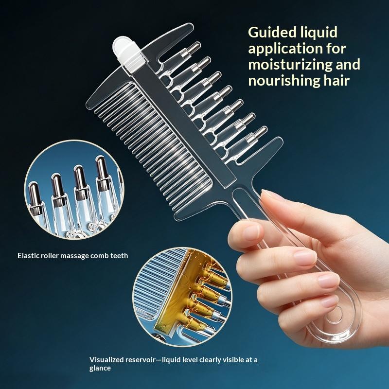 Applicatore per Oli Essenziali Massaggiante 2-in-1 a Doppia Faccia con Serbatoio Liquido Integrato Denti Metallici Rotanti Strumenti per la Cura dei Capelli