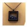 Stones and Minerals. Raw Benitoite Necklace. Square Model. Color Black.