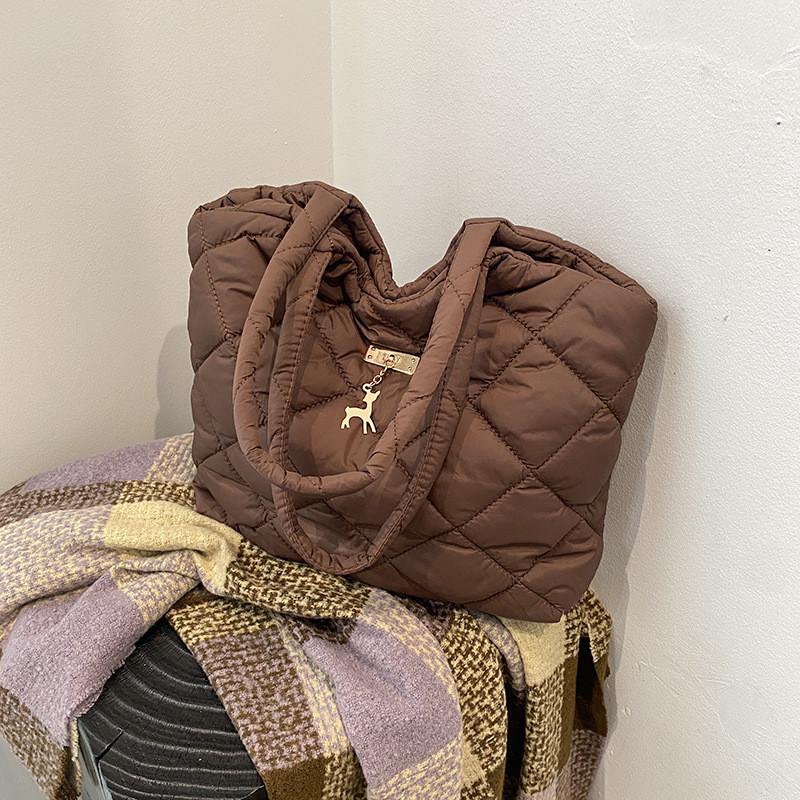 Spacious And Stylish Quilted Tote Bag For Women Available In Black Khaki And Coffee