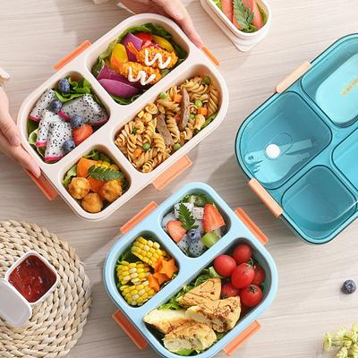 1 Set 1100/1550ML Bento Box 3/4 Grids Good Sealing Buckle Closure Heat Resistance Fresh-Keeping Microwavable Lunch Container Office Supply