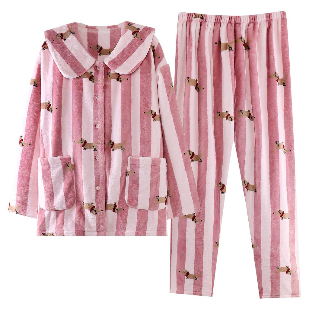 Pajamas Women'S Winter Coral Fleece Thickened Fleece Warm Homewear Autumn And Winter Suit