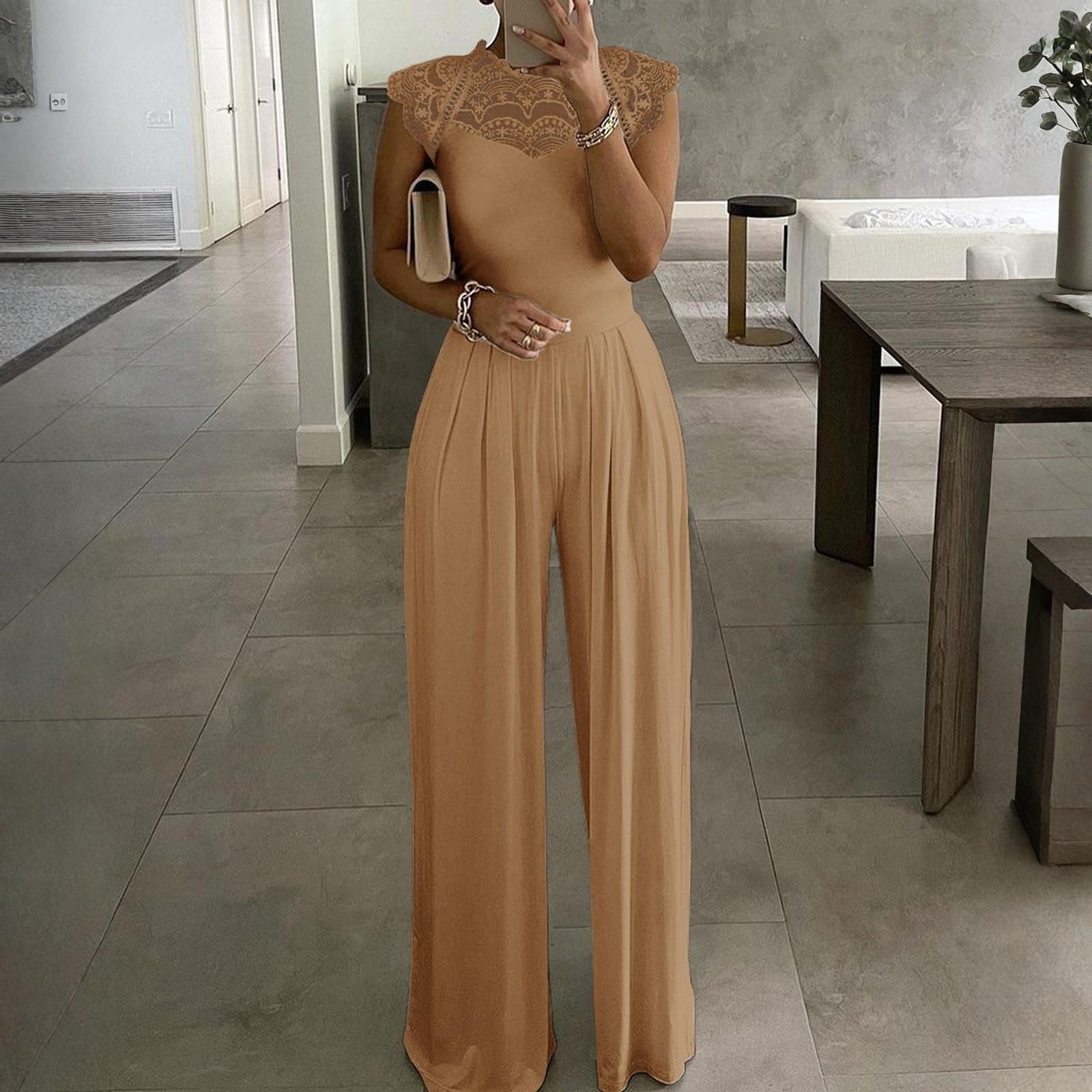 Женский однотонный комбинезон Модный свободный повседневный кружевной комбинезон XXL