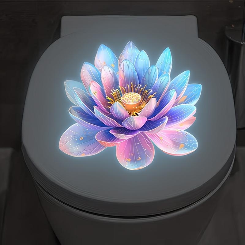Glow-In-The-Dark Lotus Toilet Sticker Luminous Colorful Fridge Wall Sticker Self-Adhesive Removable Home Bathroom Decor A