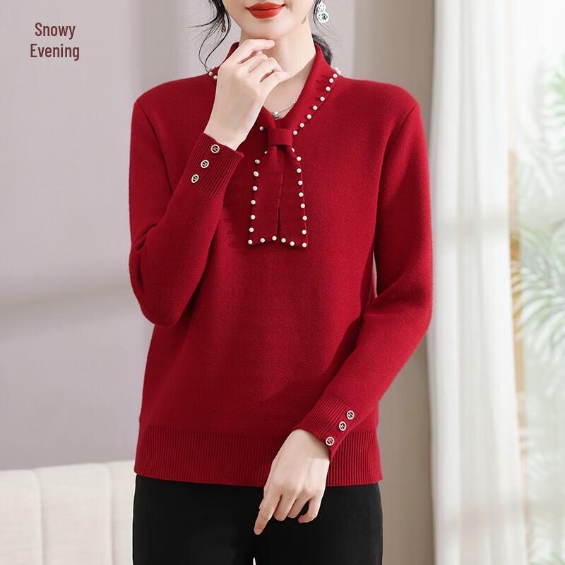 

XUEXI Women s Autumn Winter Red Knit Base Layer Sweater 4XL