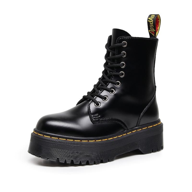 Leder dicke Sohle Loch Martin Stiefel Damen High-Top Seitenreißverschluss Britische Kurzstiefel Muffin-Sohle Schnürung Damenstiefel