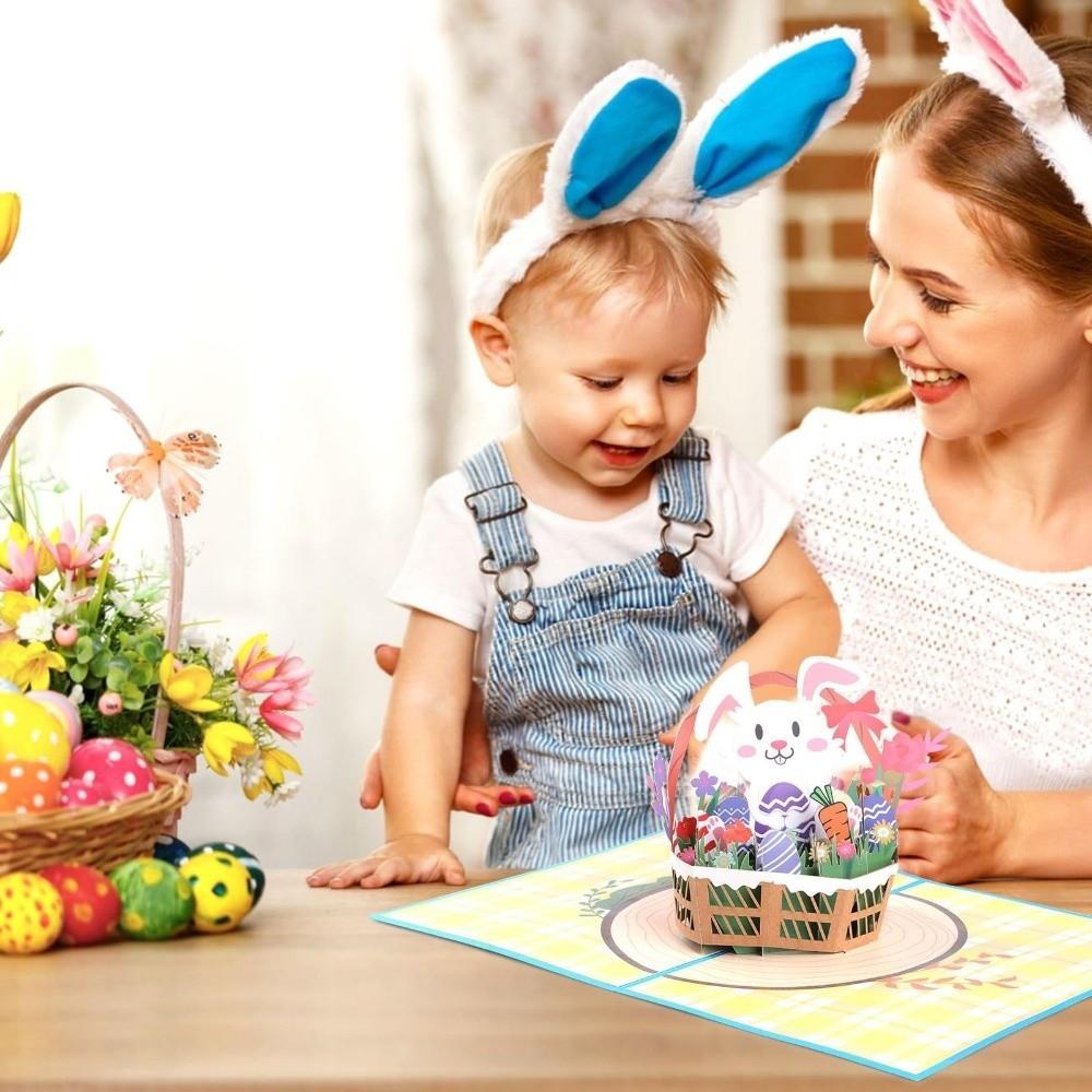 Folding 3D Popup Easter Card Paper Arts Rabbit Egg Gifts Card Celebration Card  Home Ornaments