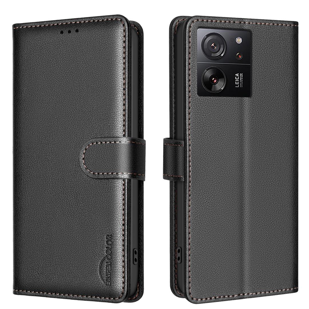

BINFEN COLOR BF32 For Xiaomi 13T/13T Pro/Redmi K60 Ultra Leather Case RFID Blocking Card Slots Black