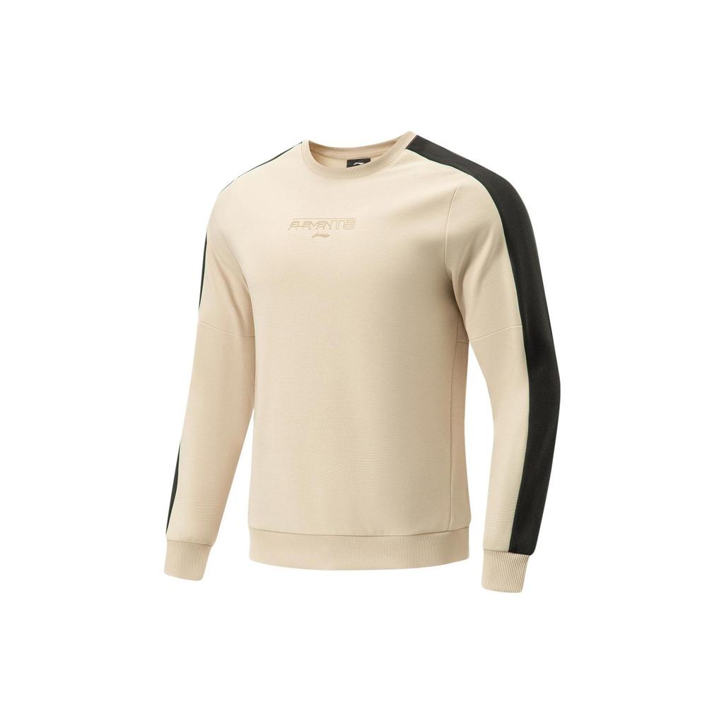 Li-Ning Fitness Series Letter Print Fleece Warm Pullover Sweatshirt Men sweatshirt Fog-Khaki AWDT733-6