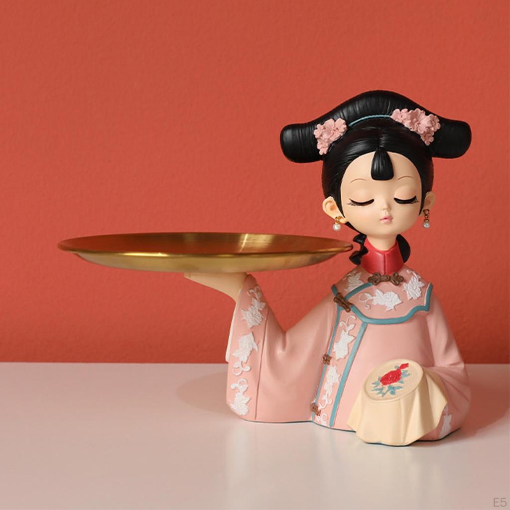 Chinese Girl Figurine Cookie Storage Tray Modern Ornament