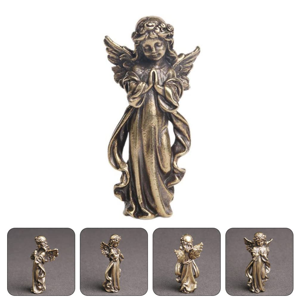 OUNONA Angel Interior Prayer Brass Mini Garden Cute Angel Photo Desktop Decor Figurine, Decor, Ornament, Sculpture, Decoration, Statue, Prop,