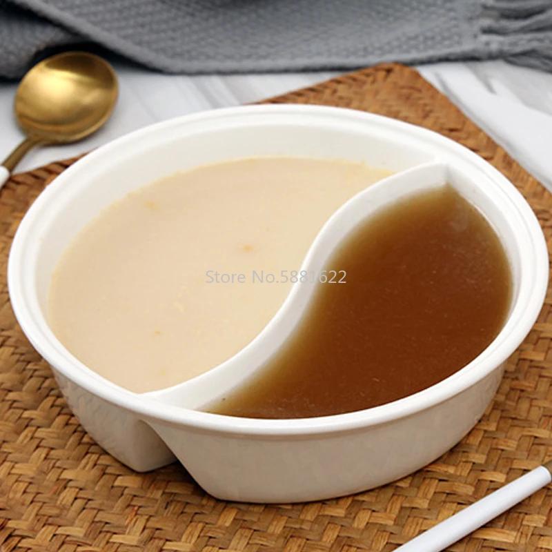 Ceramic Big Soup Bowl Double Grid Round Fruit Salad Plate Cake Bread Dessert Dish Tray Noodles Tableware Kitchen Storage Tool