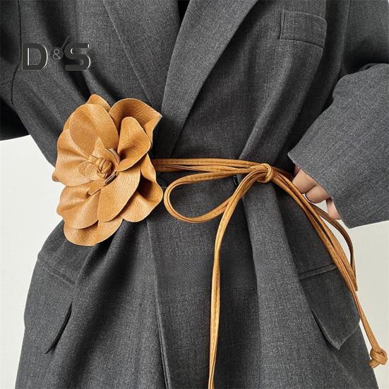 Boho Flower Waist Belt for Women Girls Floral Faux Leather Rope Waist Band Wedding Dress Thin Waistband