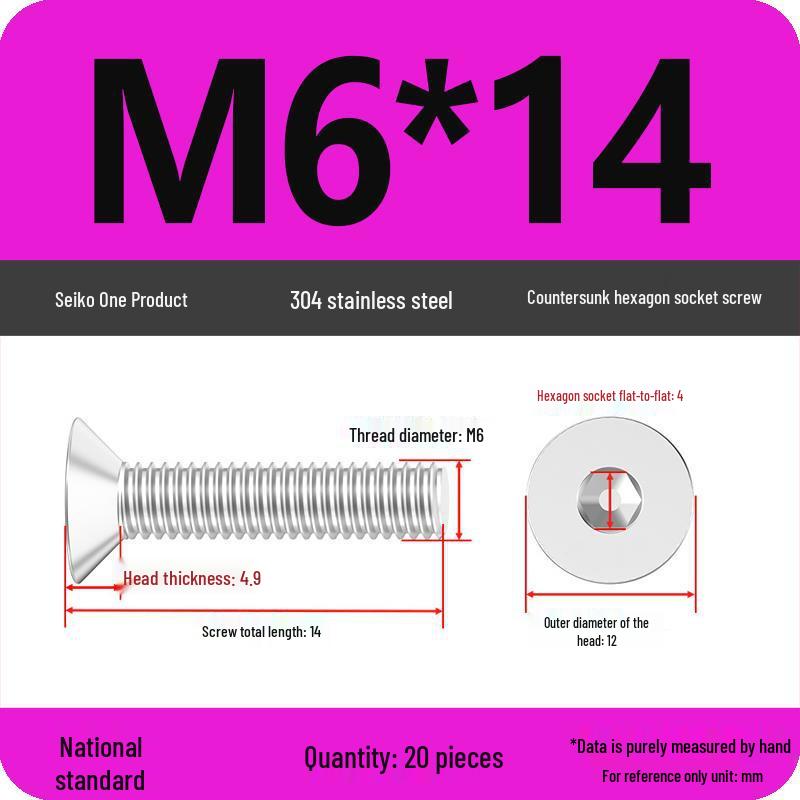 Complete Set of 304 Stainless Steel Countersunk Hex Socket Cap Screws, Flat Head Bolts, and Machine Screws (M2-M10)