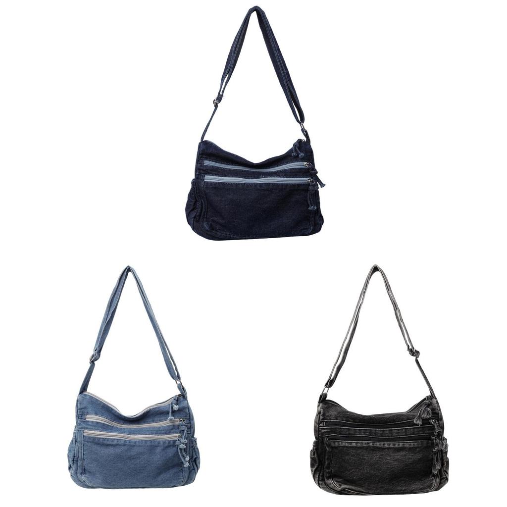 Borsa a Spalla in Denim da Donna con Grande Capacità Borsa a Tracolla per Uso Quotidiano