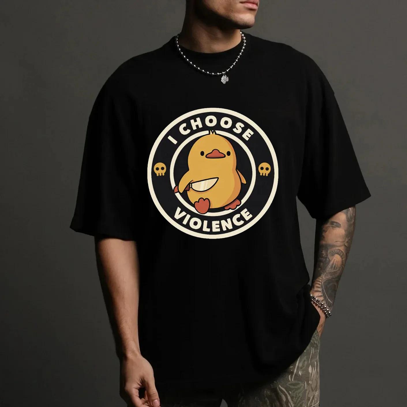 Rock tshirt Short sleeve Trendy T shirt I Choose Violence Duck With Heart Comfortable Relaxed Fit Tshirt Stylish Streetwear M