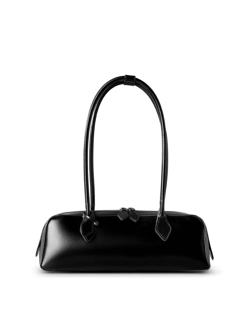 Genuine leather niche design armpit bag large capacity versatile long baguette women s bag commuter cowhide handheld women s bag чёрный