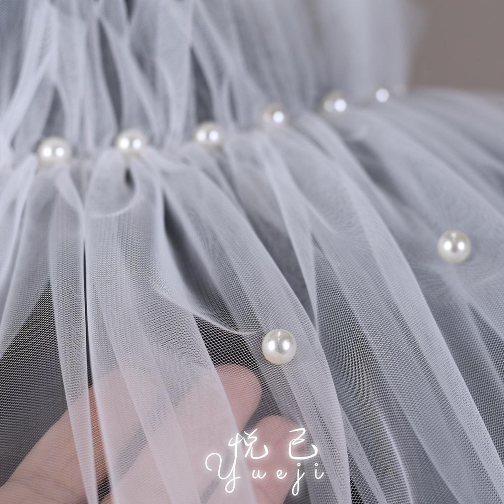 Pearl Tulle Off Shoulder Shrug Detachable Mesh Cape Wedding Dress Cover Up Bridal Photo Shoot Evening Party See-through Shoulder Wrap