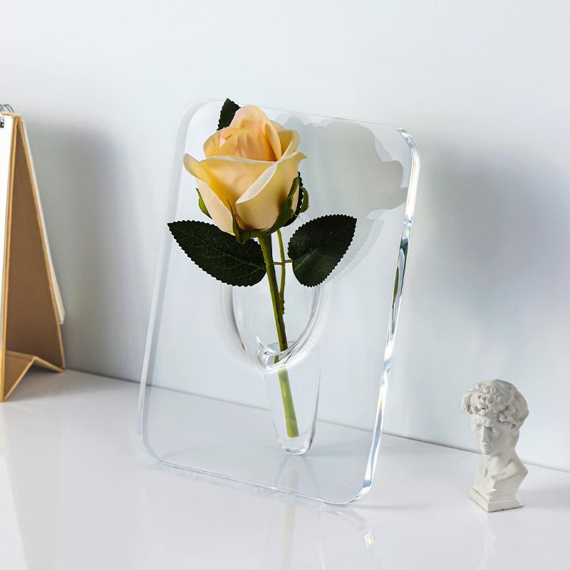 Minimalism Transparent Vase Flowers Pots Desk Decoration Flower Arrangement Geometry Square Floral Vases Room Aesthetic Decor