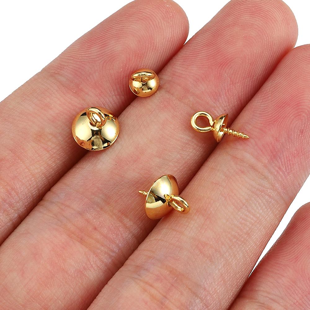50pcs Gold Color Stainless Steel Screw Eye Pins Bail Top Drilled Beads End Caps Pendant Charms Connectors for DIY Jewelry Making