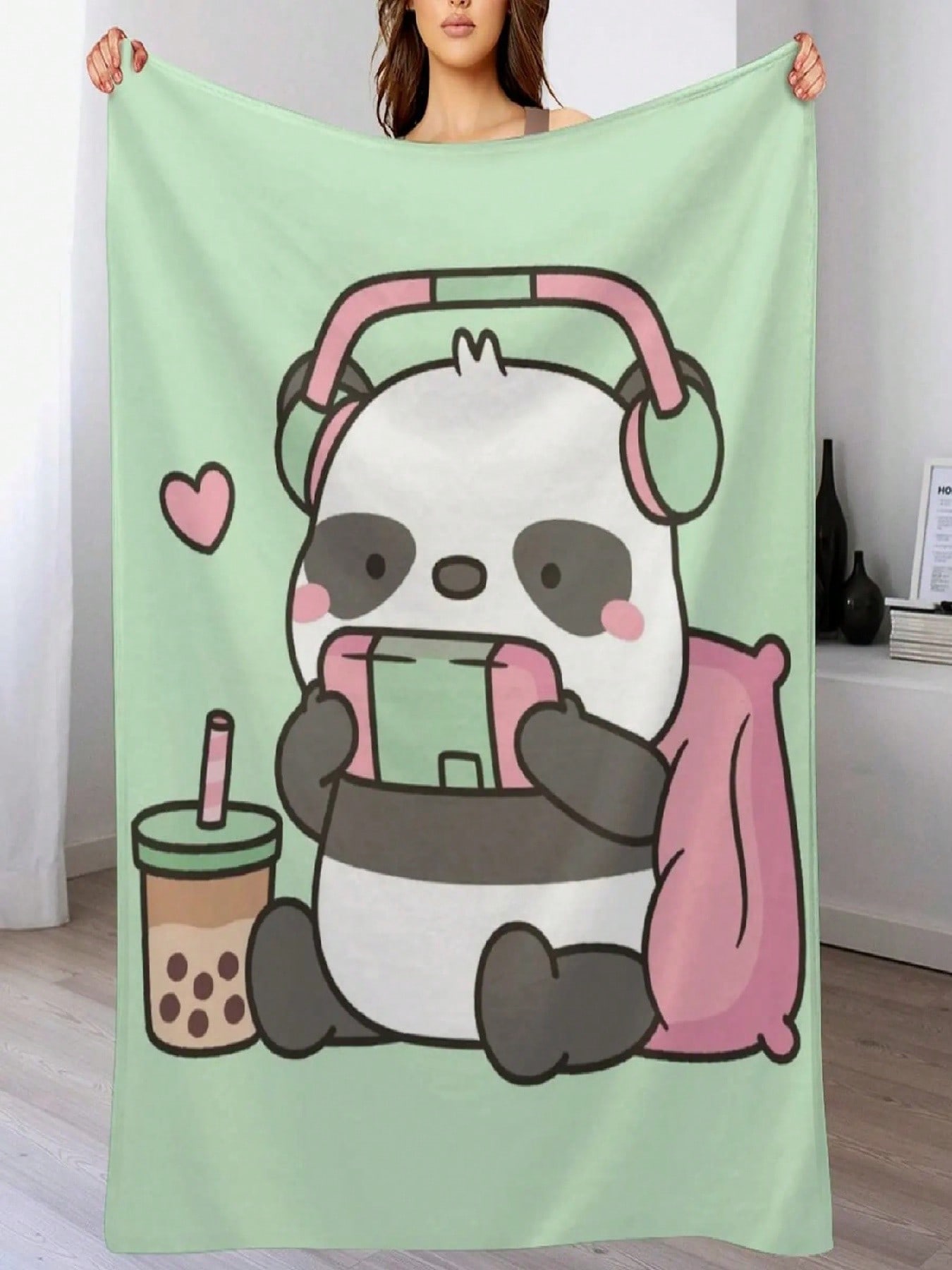 

Cute Little Panda Gamer With Headphones Throw Blanket Heavy Blankets For Bed Sleeping Bag Hairy Blankets 75X95CM серый