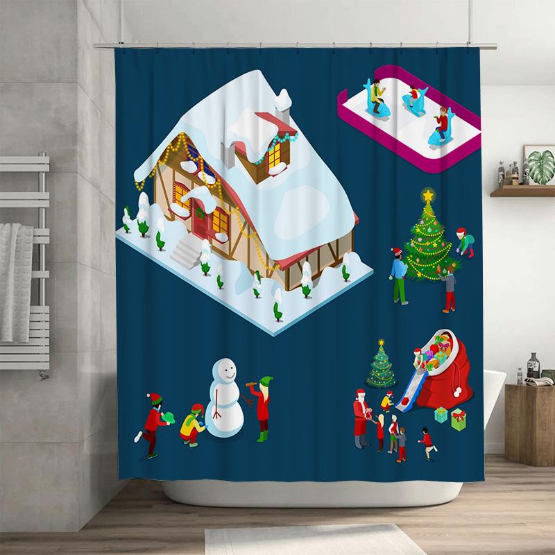 

TU Christmas Cabin Shower Curtain Winter Holiday Lodge Forest Scene Waterproof Fabric Décor Festive Home Bathroom Decor Gift 90x180cm35x71in