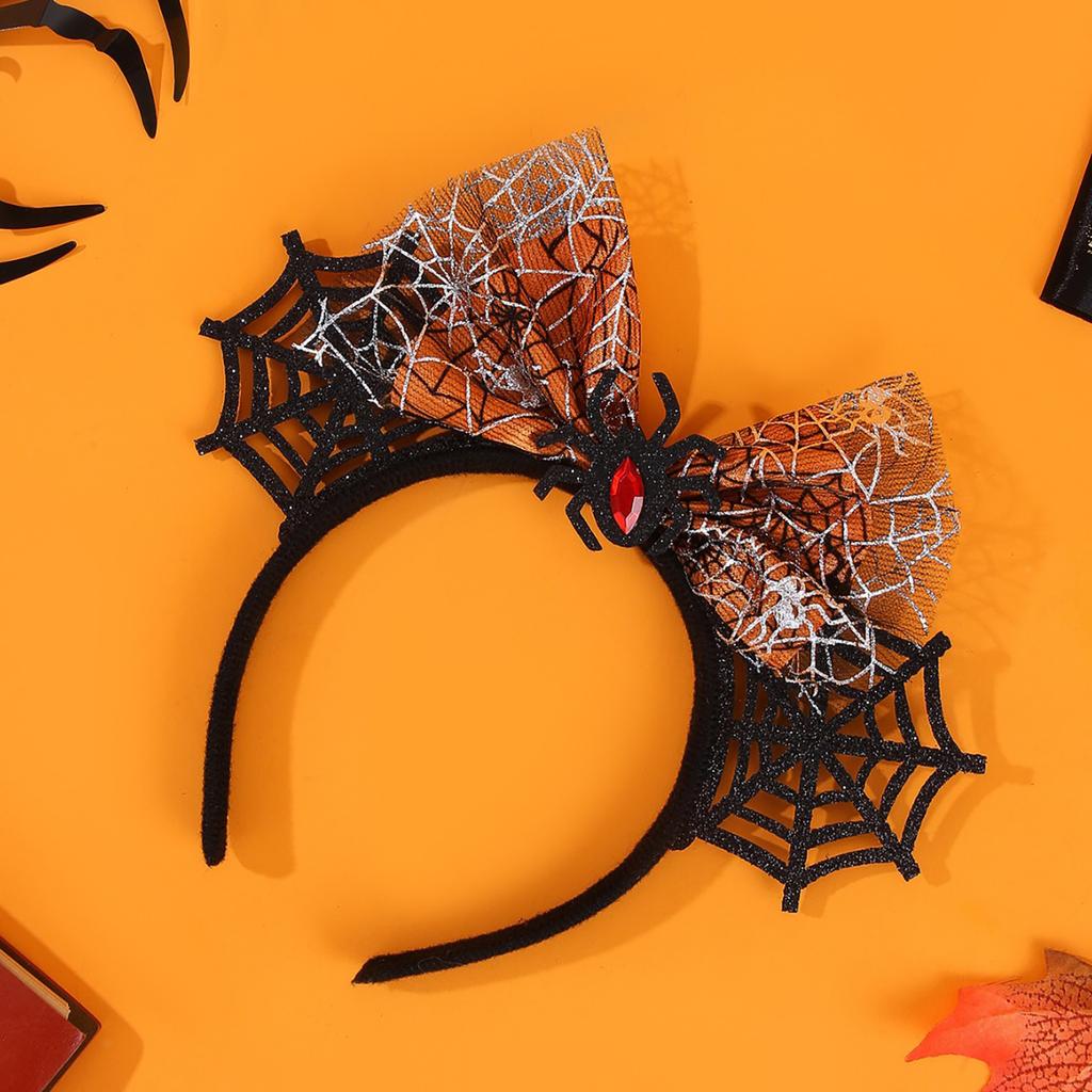 Eye Catching Halloween Costume Headband with Spiders Ears and Bows Adjustable Headwear Cosplay Hair Decoration