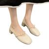 Women Casual Shoes And Winter Comfortable Fashion Low Heeled Leather Shoes Square Toe Shallow Mouth Women Canvas Shoes Casual