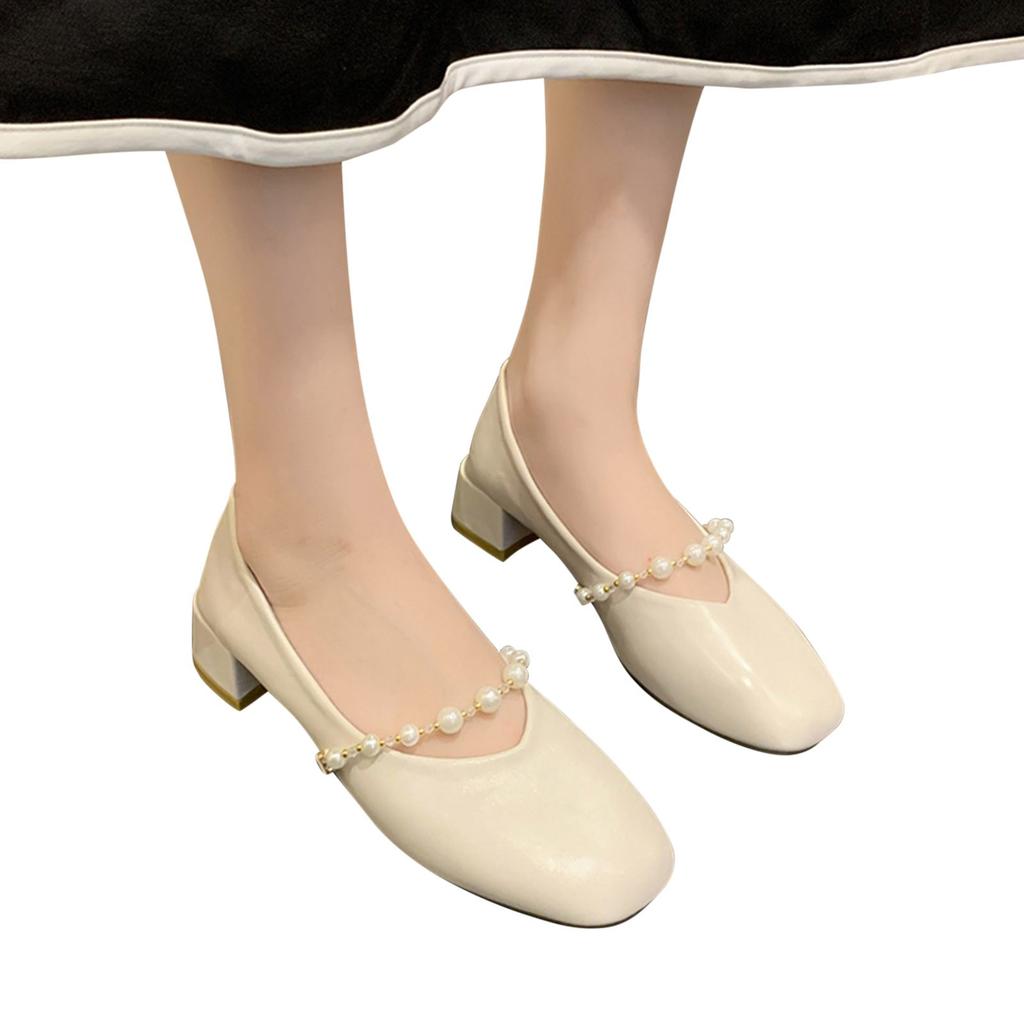 Women Casual Shoes And Winter Comfortable Fashion Low Heeled Leather Shoes Square Toe Shallow Mouth Women Canvas Shoes Casual