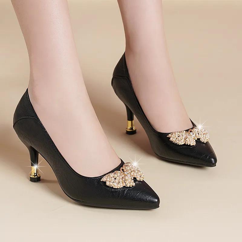 

women classic plus size beige high quality slipp on stiletto heel shoes lady sexy party black leather heel pumps ab691 35