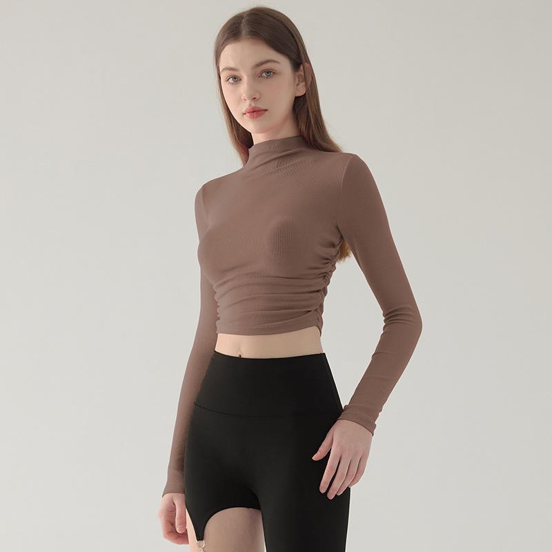 Dünne Yoga-Kleidung mit hohem Kragen für Damen, dehnbare Fitnesskleidung, Lauf-Sportoberteile, Herbst- und Winter-Unterhemd