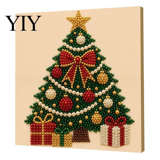 Numbered Canvas Painting Christmas Faux Pearl Art Kit, Santa Snowy Cottage DIY Kits for Adults 3D Bead Craft Set Adults, Home Winter Holiday