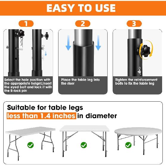 4Pack Folding Table Leg Extensions, Metal Folding Table Leg Extenders, Heavy Duty 2 Levels/Heights Steel Folding Table Leg Supports, Table Leg