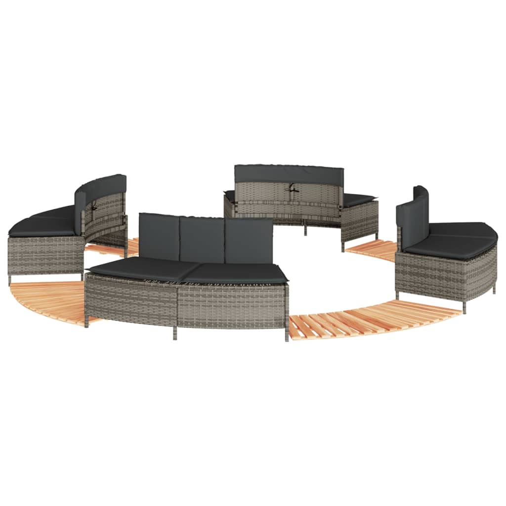 Whirlpool-Umrandung aus grauem Poly-Rattan und massivem Akazienholz