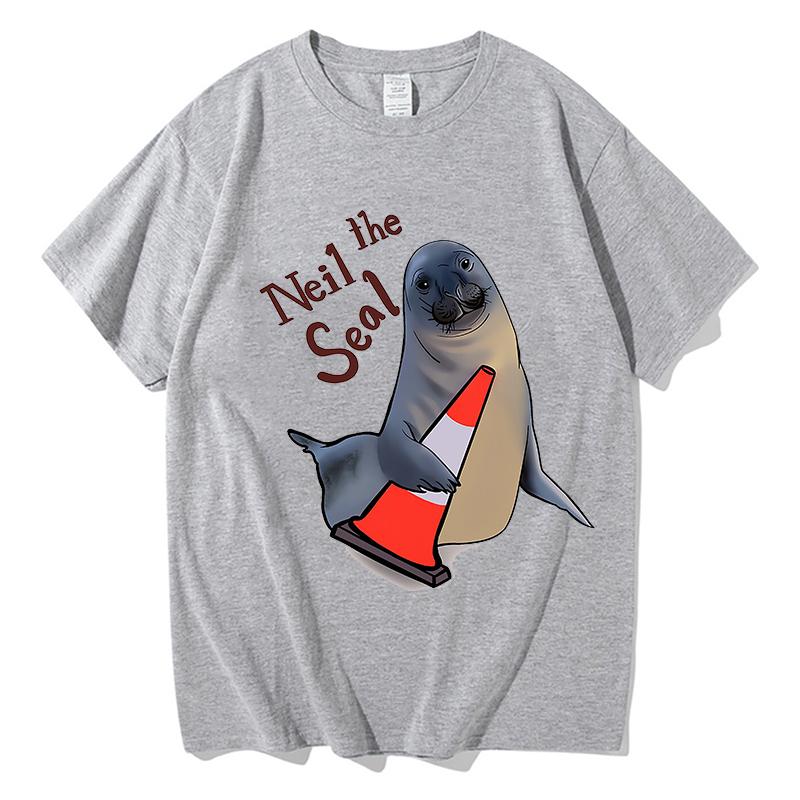 Neil The Seal Printing Tshirt Unisex Unisex Casual Loose O Neck Tee Comfortable Cotton Loose Casual Clothing Aesthetic Short Sleeve