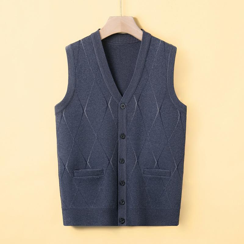 Pappa Genser Vest Menn Høst Varm Ermeløs Vest Middelaldrende og Eldre Strikket Cardigan Vest Bestefar Antrekk