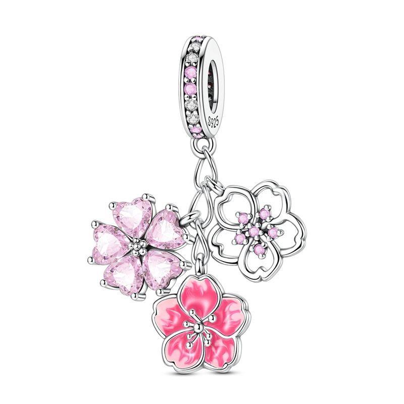 New Copper Romantic Love Flower Charms Pink Cup Butterfly Beads Pendants For Women Bracelet Engagement Jewelry Gift