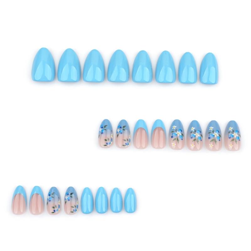 24 Pcs Solid Color False Nail Flowers Artificial Nail French Tip Stick On Nail Glossy Press On Nail for Woman
