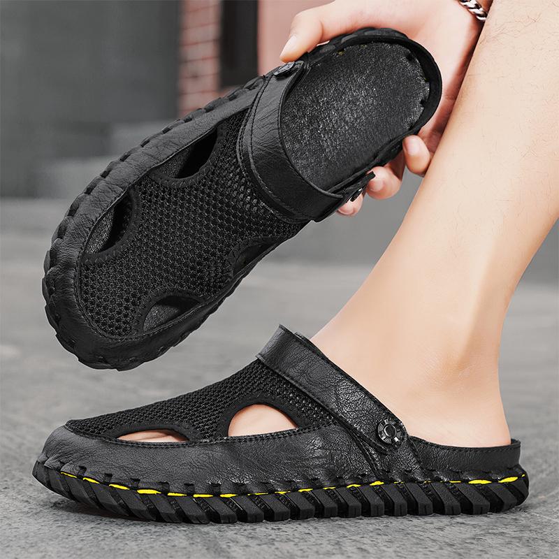 Men Hiking Sandals Outdoor Black Brown Mesh Clogs Wide Palm Slippers Closed Toe Sport Sandals Beach Shoes Large Size
