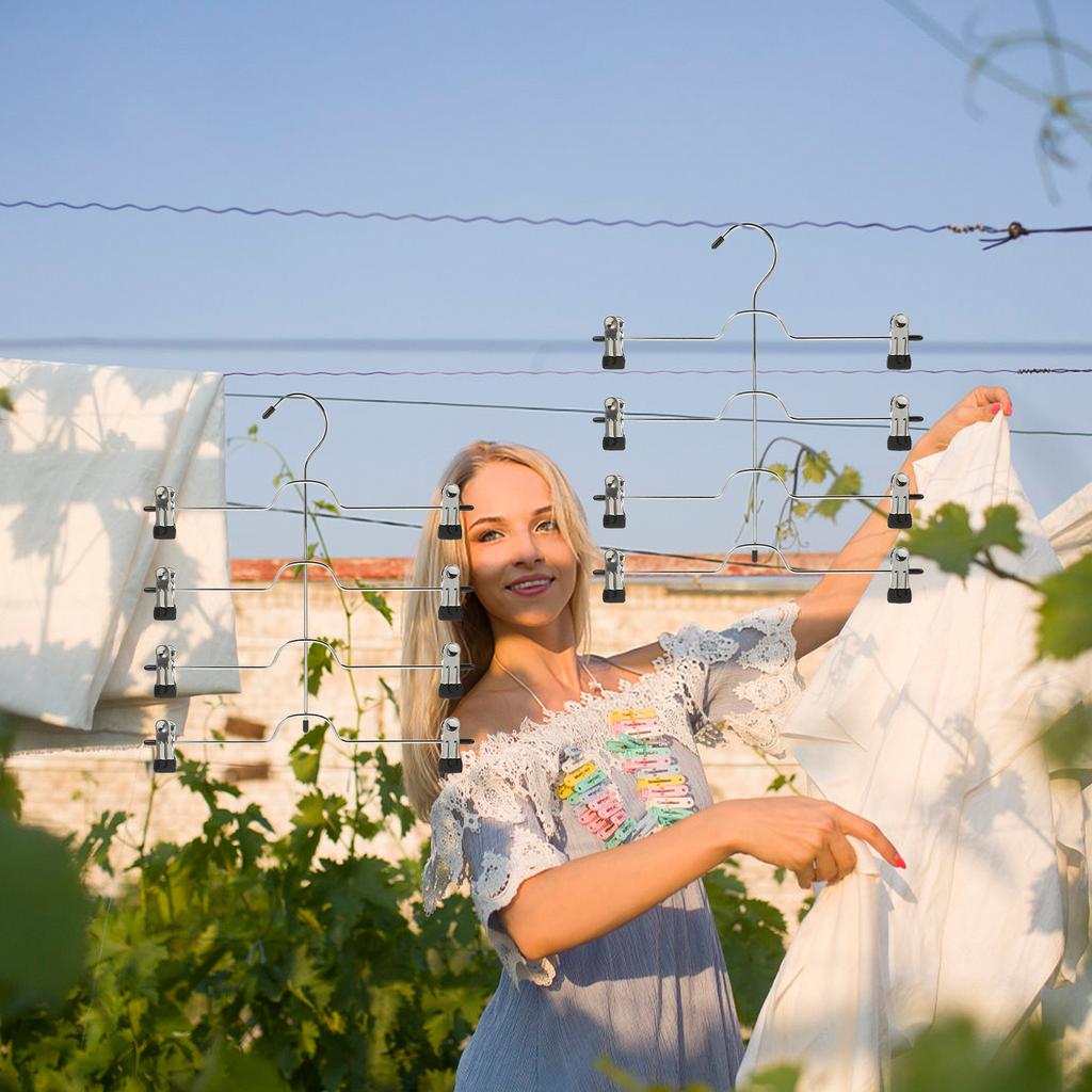 Multi Layers Metal Pants Skirt Hanger Clothes Organizer Space Saving Clips Home Hotel Storage Skirt Hangers with Clips