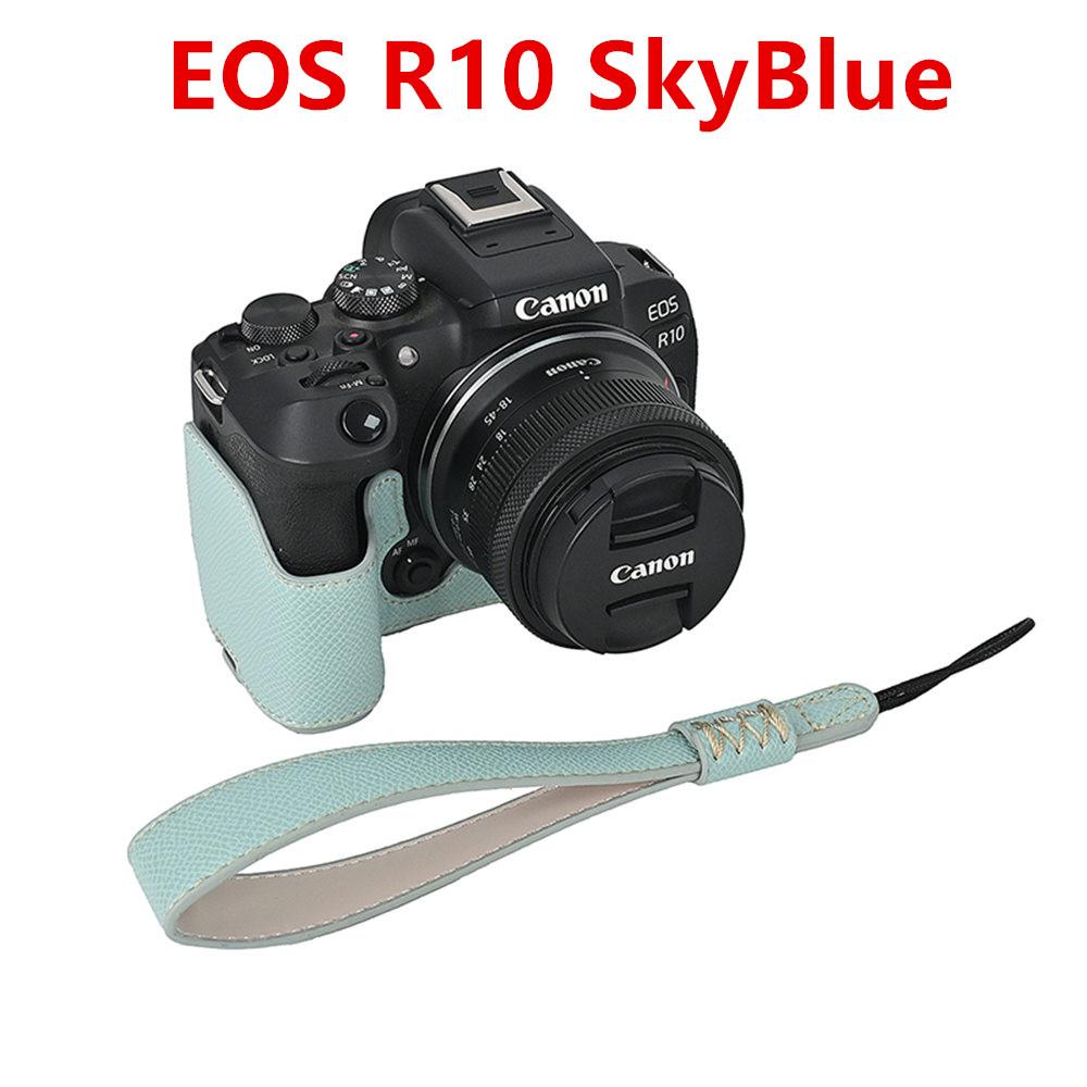 Palm Print PU Leather Camera Half Case For Canon EOS R50 R10 R8 Battery Opening Bottom Cover With Hand Strap