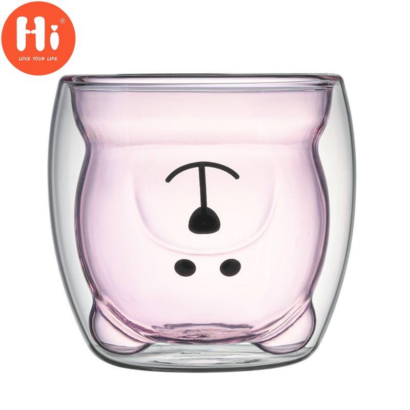 Hi 200ml Lovely Bear Čirý skleněný šálek s dvojitou stěnou Kreativní kreslený film pro domácnost káva džus mléko šálek pitná voda