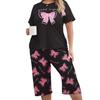 Belted Print Pajama Set with Short-sleeved Pants and Knee-length Shorts, Made of Milk Silk, Suitable for Home Wear.