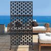 Modern Black Grid Privacy Screen Fence, Free Standing Outdoor Decorative Panel with Steel Frame, Metal Partition Wall for Garden