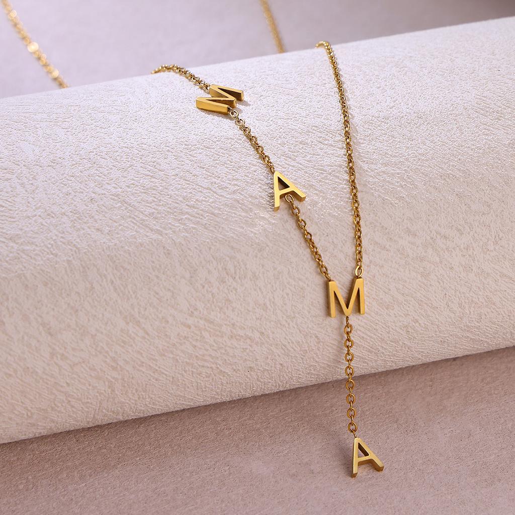 Elegant Mama Letter Y Necklace For Women Fashion Stainless Steel Jewelry Charm Gold Color Waterproof Choker Mothers Day Mom Gift