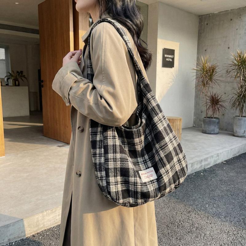 Borsa a tracolla Fashi a quadri da donna, borsa a spalla casual in tela, borsa tote di grande capacità, texture comoda e versatile, borse portaoggetti