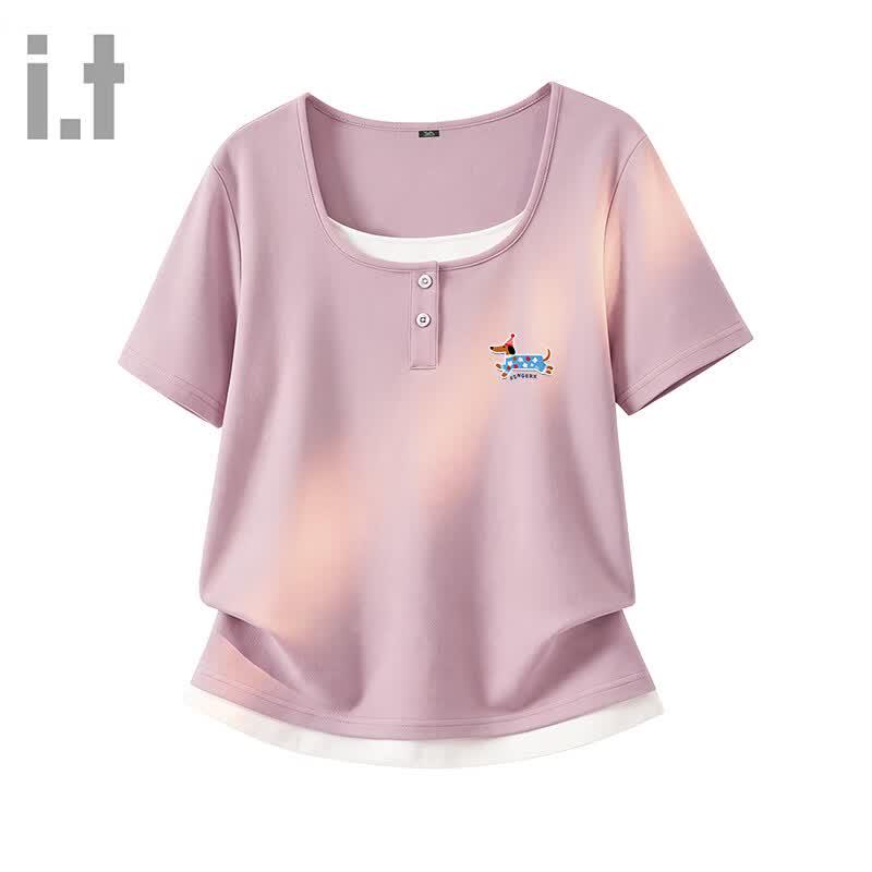 Fingercroxx IT Women s Dachshund Print Faux 2-Piece T-Shirt S