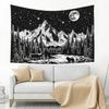 Black And White Tapestry Starry Night Mountain Tapestries For Bedroom Aesthetic Moon And Stars Tapastry'S Wall Hanging Dark